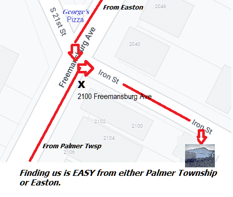 Directions to turn at 2100 Freemansburg Ave to Garage in rear