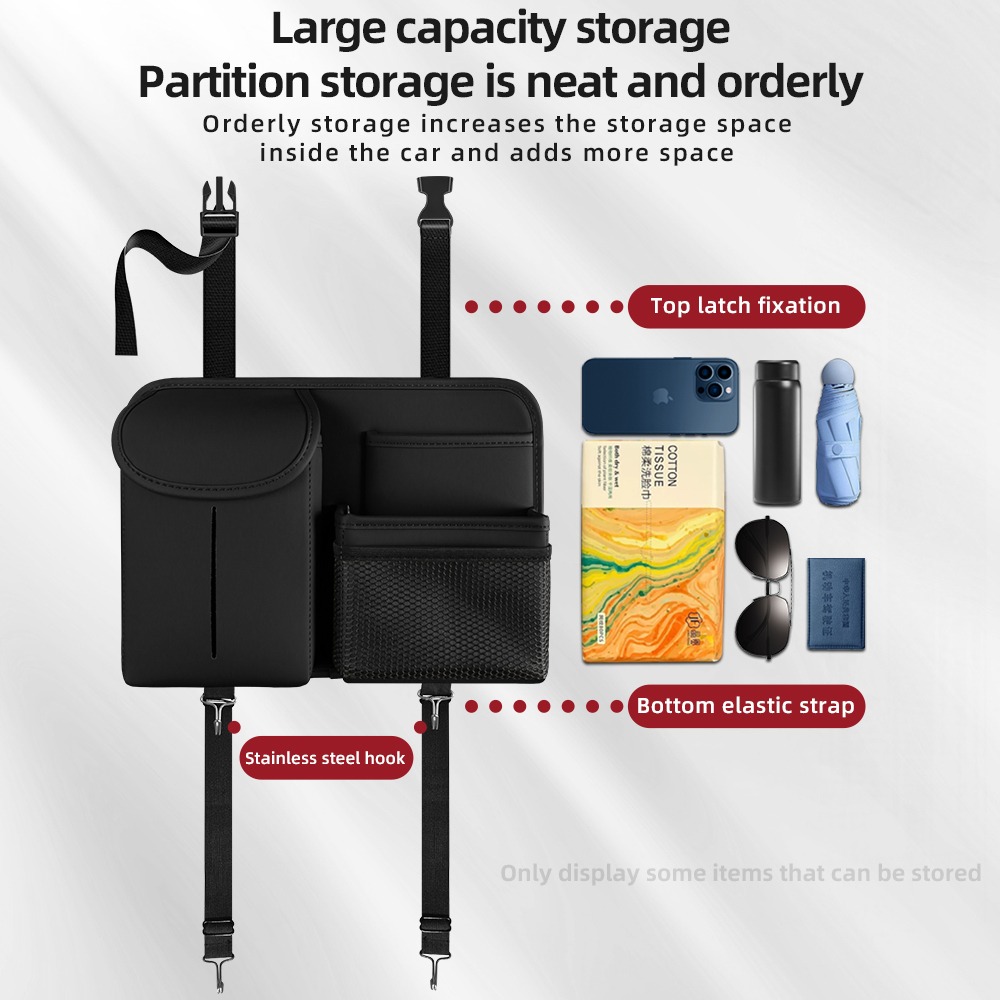 Premium PU Leather Backseat Car Organizer – Multi-Pocket Storage w/ Tissue Box & Hooks - Image 3