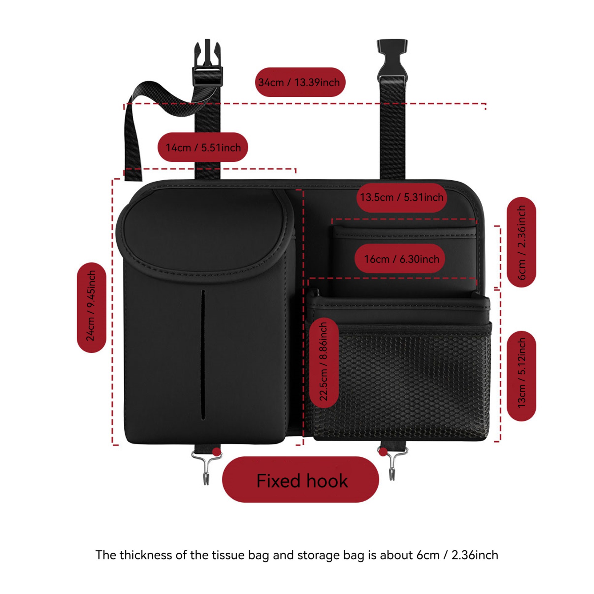 Premium PU Leather Backseat Car Organizer – Multi-Pocket Storage w/ Tissue Box & Hooks - Image 6